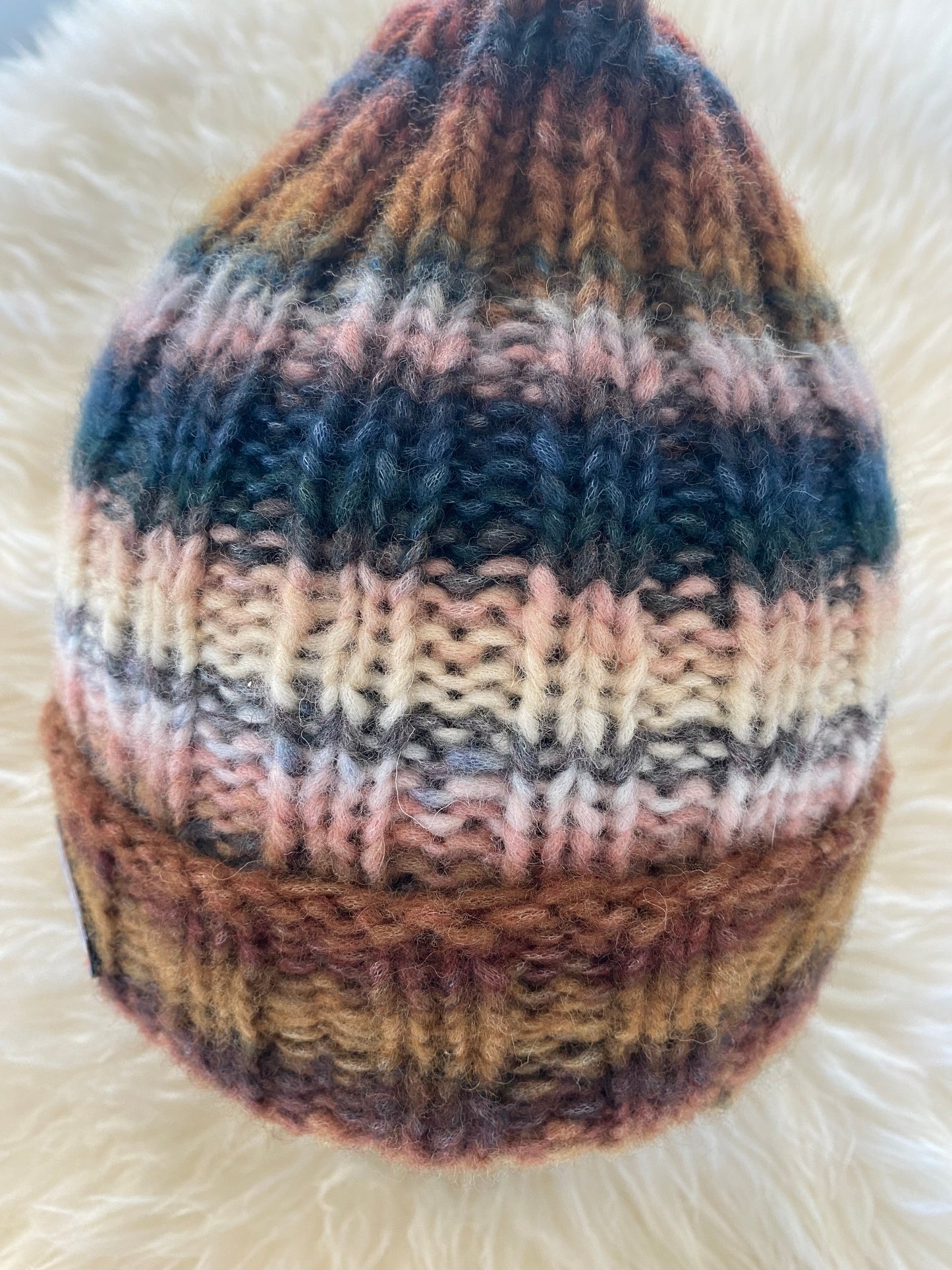 Wool Hand Knit self striping beanie