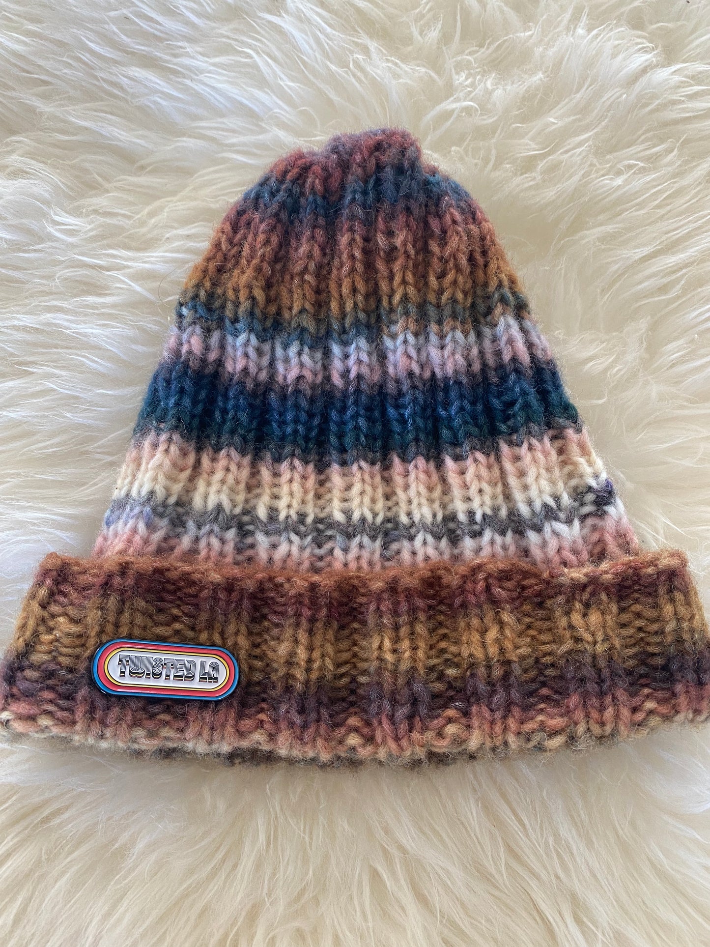 Wool Hand Knit self striping beanie